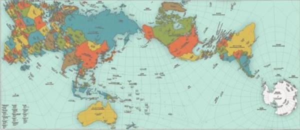 日本建筑师师鸣川肇制新世界地图 显示出正确