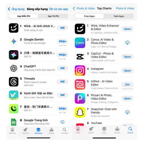 中国影像类APP新突破：Wink登顶越南应用总榜